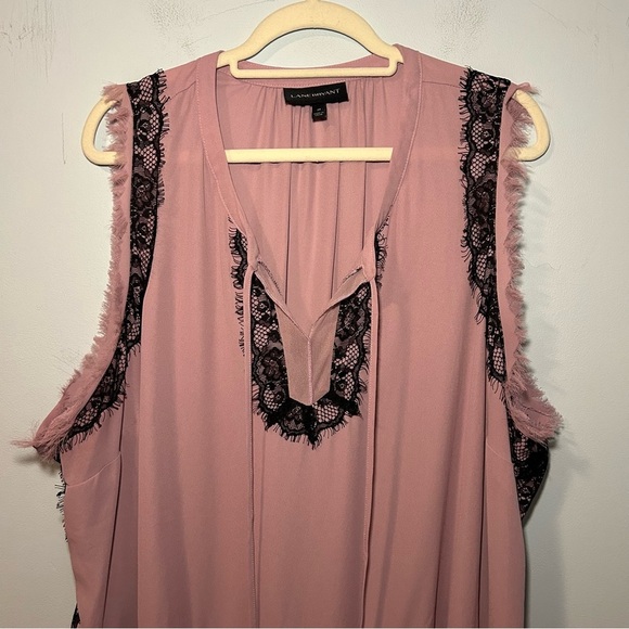 Lane Bryant Pink Chiffon Black Lace Accent Tiered Drop-Waist Peplum Top Size 28 - Picture 3 of 10